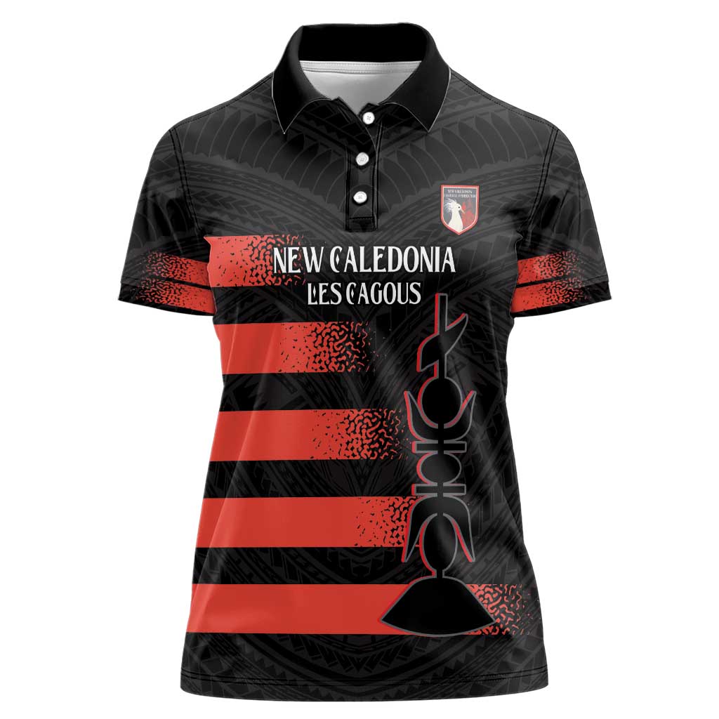 Custom New Caledonia Football Women Polo Shirt Allez Les Cagous Polynesian Pattern