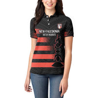 Custom New Caledonia Football Women Polo Shirt Allez Les Cagous Polynesian Pattern
