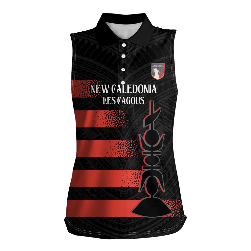 Custom New Caledonia Football Women Sleeveless Polo Shirt Allez Les Cagous Polynesian Pattern