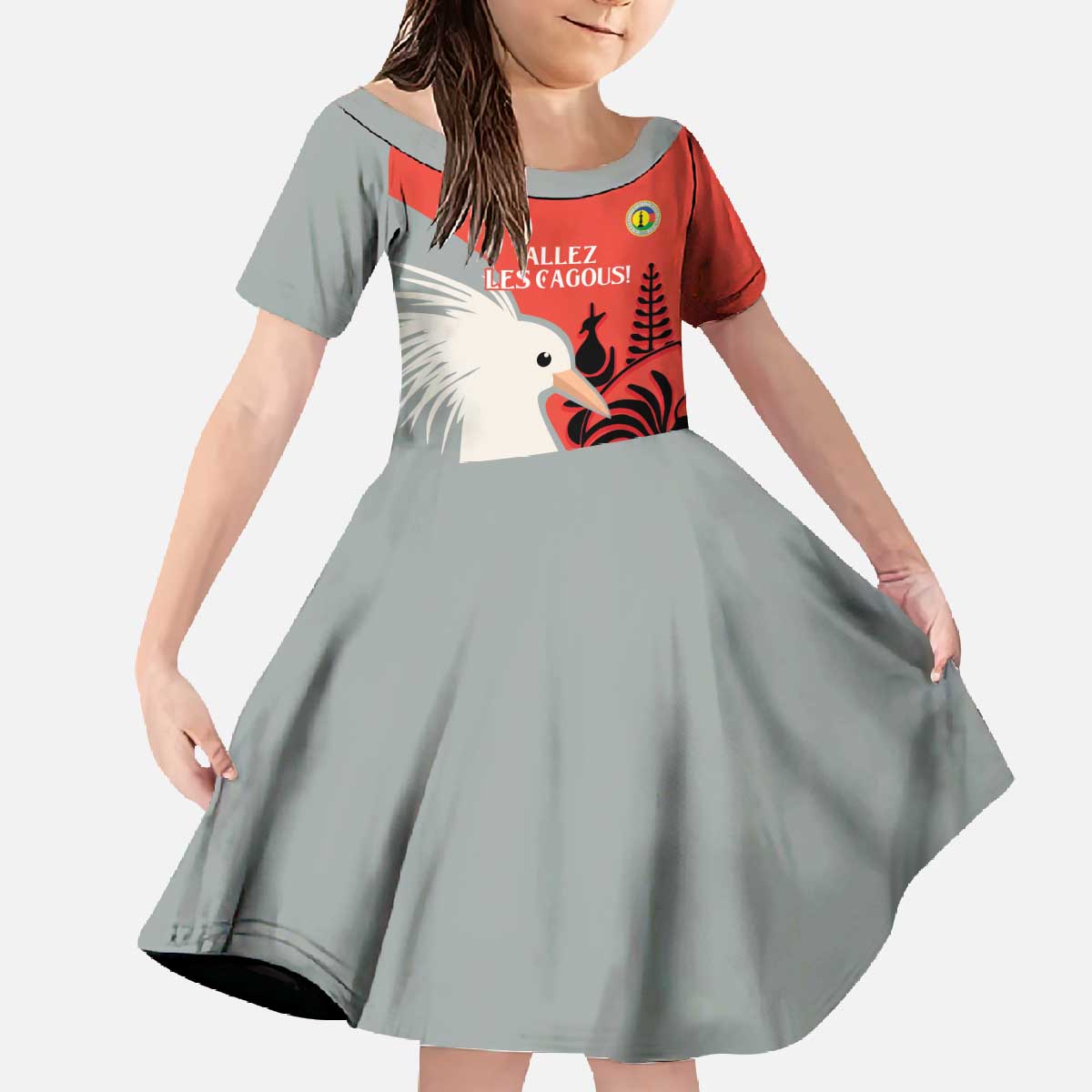 Custom Nouvelle-Caledonie Football Family Matching Off The Shoulder Long Sleeve Dress and Hawaiian Shirt Allez Les Cagous Simple Style