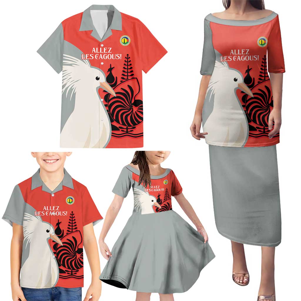 Custom Nouvelle-Caledonie Football Family Matching Puletasi and Hawaiian Shirt Allez Les Cagous Simple Style