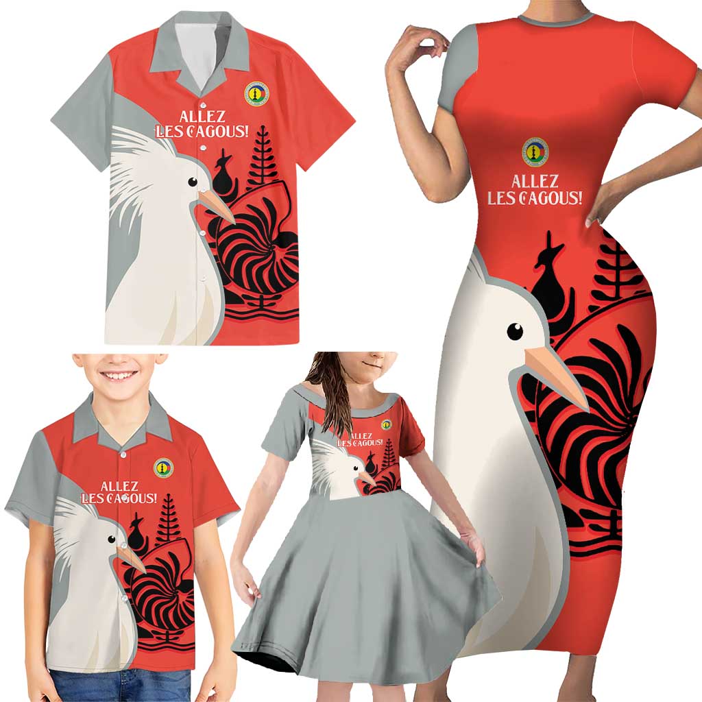 Custom Nouvelle-Caledonie Football Family Matching Short Sleeve Bodycon Dress and Hawaiian Shirt Allez Les Cagous Simple Style