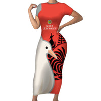 Custom Nouvelle-Caledonie Football Family Matching Short Sleeve Bodycon Dress and Hawaiian Shirt Allez Les Cagous Simple Style