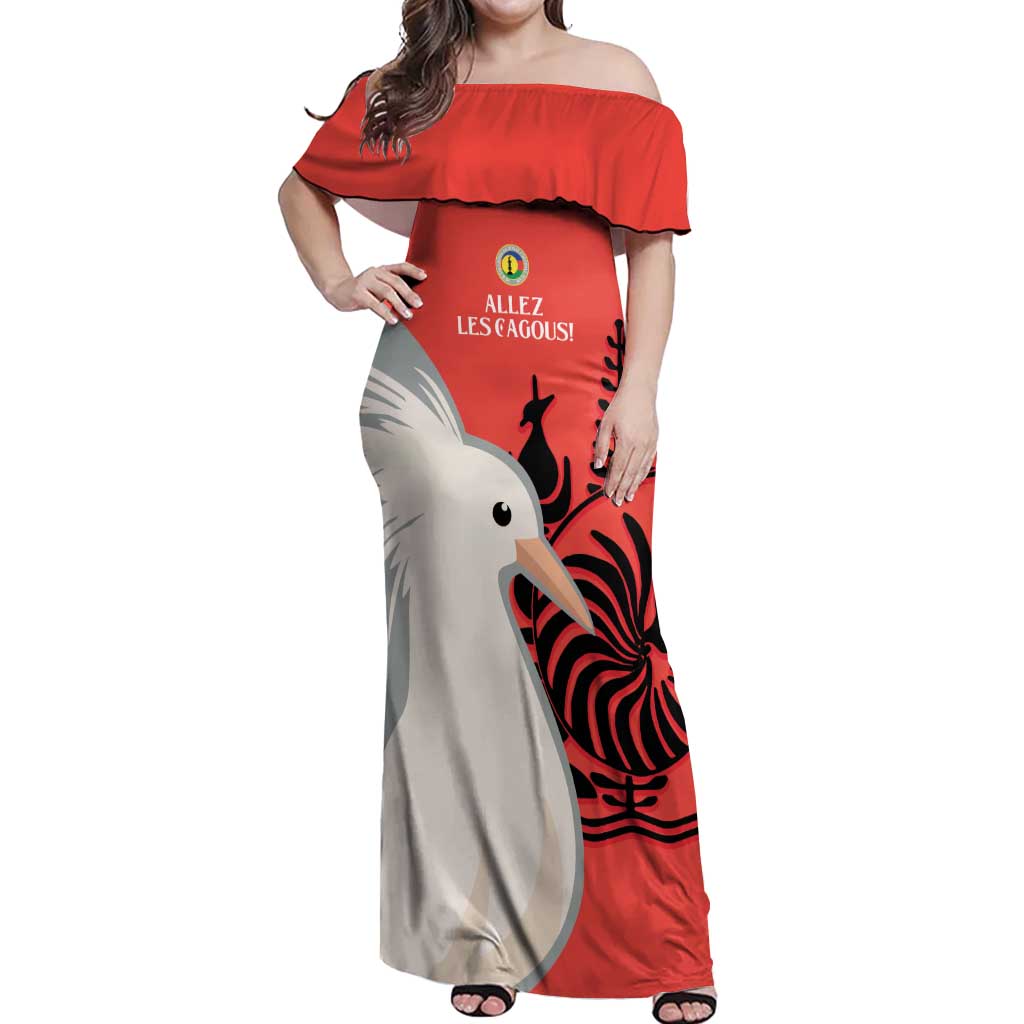 Custom Nouvelle-Caledonie Football Off Shoulder Maxi Dress Allez Les Cagous Simple Style LT14 Women Red - Polynesian Pride