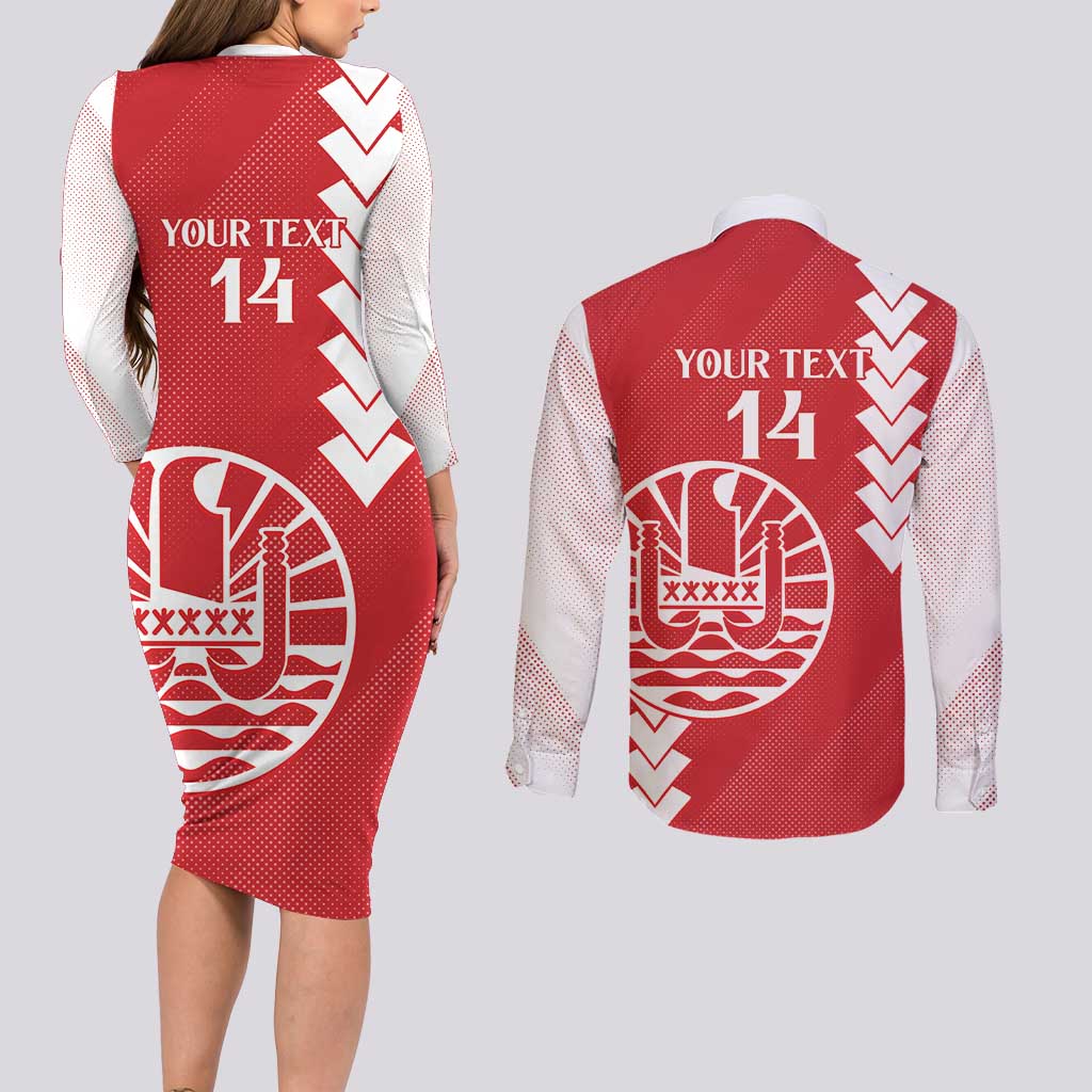 Custom Tahiti Football Couples Matching Long Sleeve Bodycon Dress and Long Sleeve Button Shirt Go Toa Aito