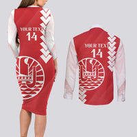 Custom Tahiti Football Couples Matching Long Sleeve Bodycon Dress and Long Sleeve Button Shirt Go Toa Aito