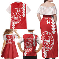 Custom Tahiti Football Family Matching Off Shoulder Maxi Dress and Hawaiian Shirt Go Toa Aito