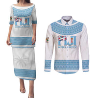 Custom Fiji Tapa Football Couples Matching Puletasi and Long Sleeve Button Shirt Go Bula Boy!