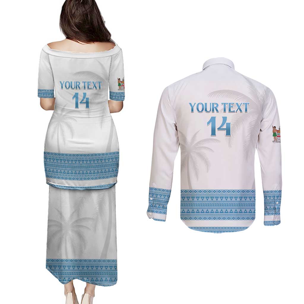 Custom Fiji Tapa Football Couples Matching Puletasi and Long Sleeve Button Shirt Go Bula Boy!