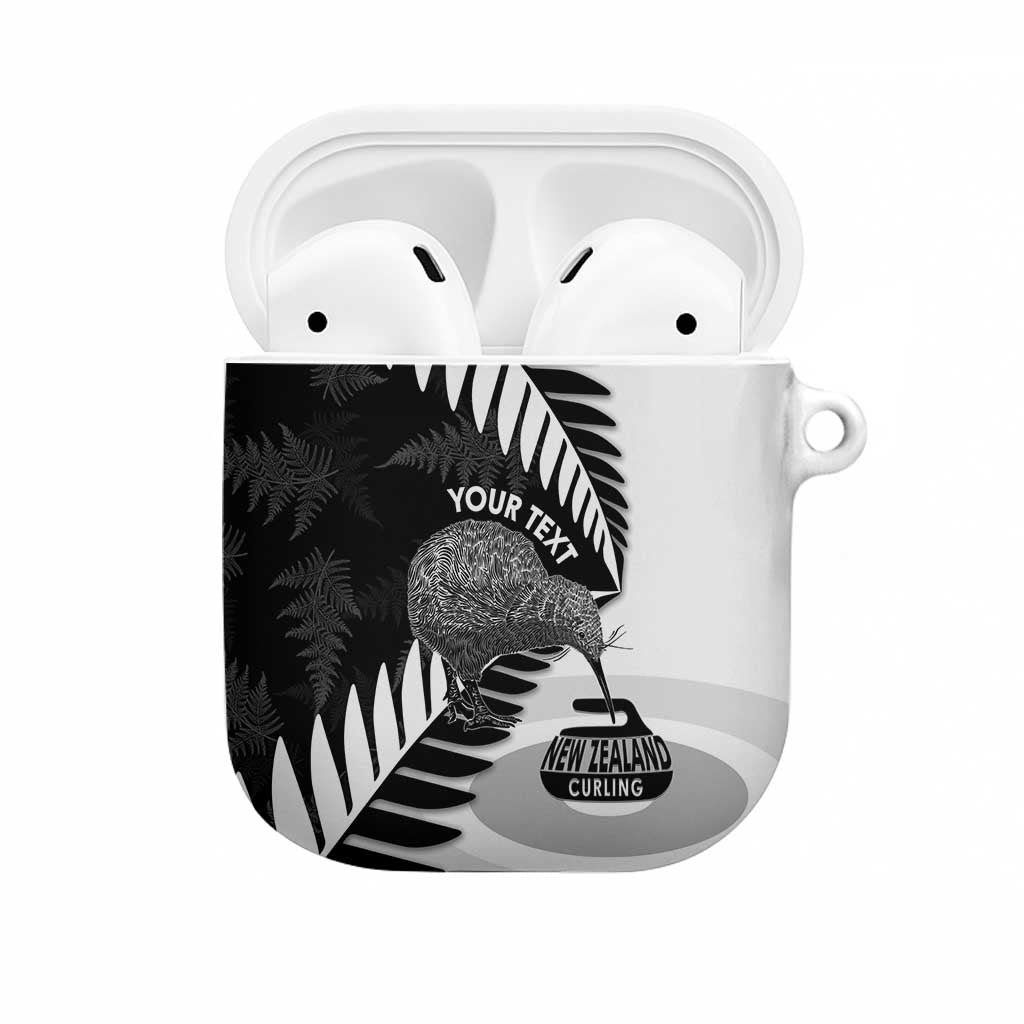 New Zealand Silver Fern Curling Personalised AirPods Case Aotearoa Kiwi Ponga Black White Version LT14 Black - Polynesian Pride