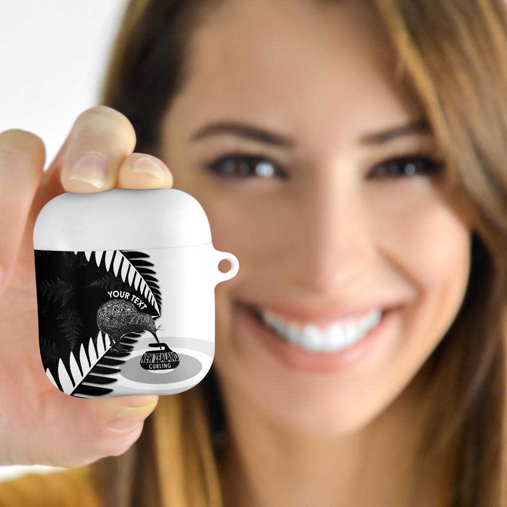 New Zealand Silver Fern Curling Personalised AirPods Case Aotearoa Kiwi Ponga Black White Version LT14 - Polynesian Pride