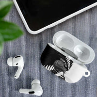New Zealand Silver Fern Curling Personalised AirPods Case Aotearoa Kiwi Ponga Black White Version LT14 - Polynesian Pride