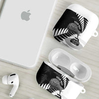 New Zealand Silver Fern Curling Personalised AirPods Case Aotearoa Kiwi Ponga Black White Version LT14 - Polynesian Pride