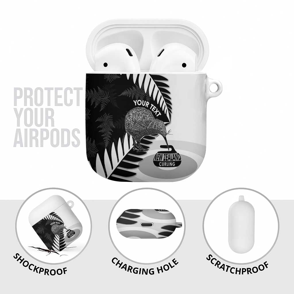 New Zealand Silver Fern Curling Personalised AirPods Case Aotearoa Kiwi Ponga Black White Version LT14 - Polynesian Pride