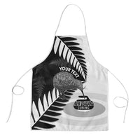 New Zealand Silver Fern Curling Personalised Apron Aotearoa Kiwi Ponga Black White Version LT14 Black - Polynesian Pride