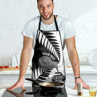 New Zealand Silver Fern Curling Personalised Apron Aotearoa Kiwi Ponga Black White Version LT14 - Polynesian Pride