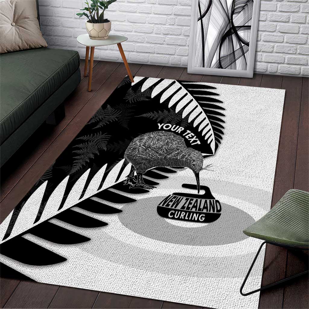 New Zealand Silver Fern Curling Personalised Area Rug Aotearoa Kiwi Ponga Black White Version LT14 Black - Polynesian Pride