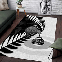 New Zealand Silver Fern Curling Personalised Area Rug Aotearoa Kiwi Ponga Black White Version LT14 Black - Polynesian Pride