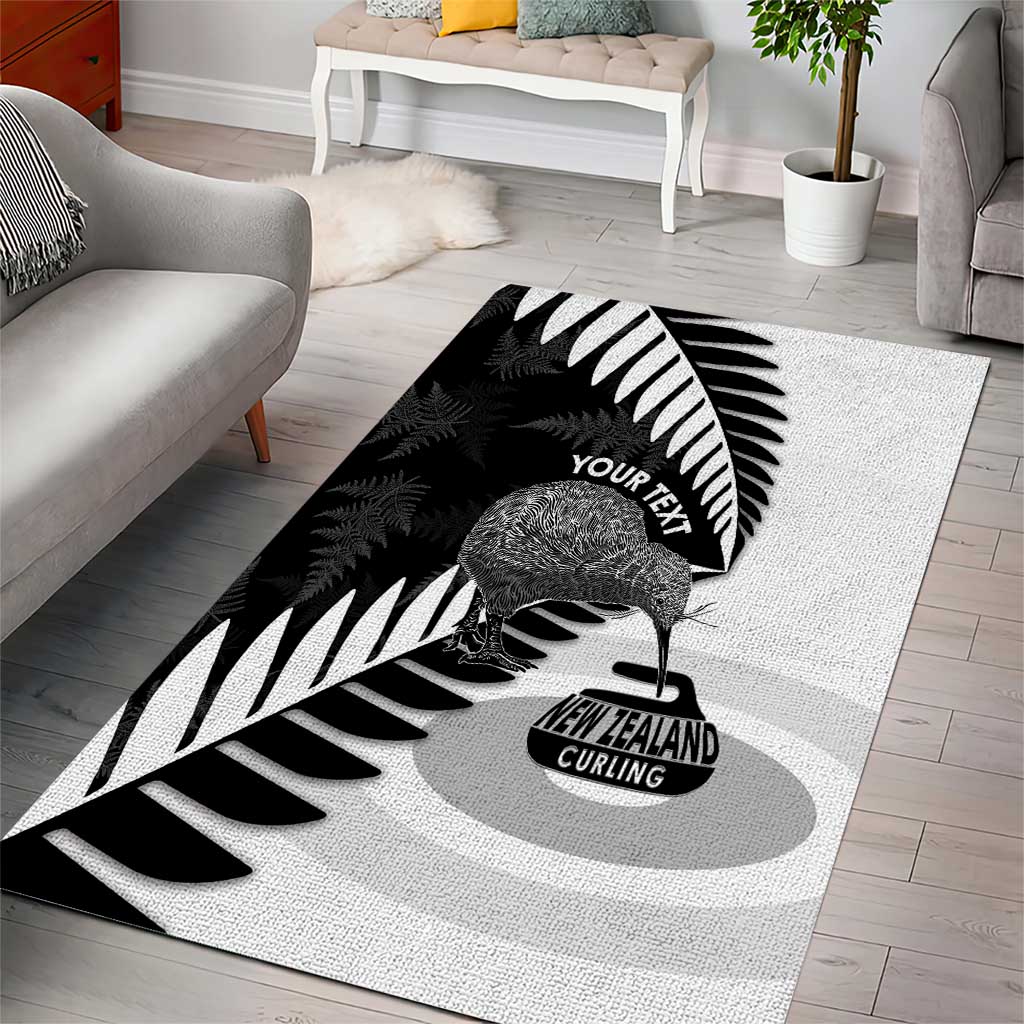 New Zealand Silver Fern Curling Personalised Area Rug Aotearoa Kiwi Ponga Black White Version LT14 - Polynesian Pride
