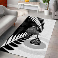 New Zealand Silver Fern Curling Personalised Area Rug Aotearoa Kiwi Ponga Black White Version LT14 - Polynesian Pride