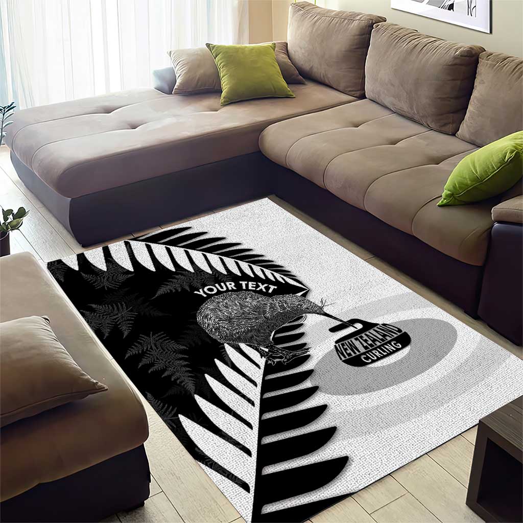 New Zealand Silver Fern Curling Personalised Area Rug Aotearoa Kiwi Ponga Black White Version LT14 - Polynesian Pride