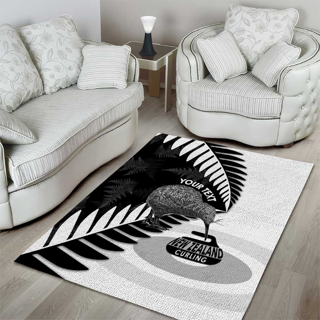 New Zealand Silver Fern Curling Personalised Area Rug Aotearoa Kiwi Ponga Black White Version LT14 - Polynesian Pride