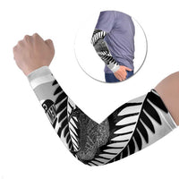 New Zealand Silver Fern Curling Personalised Arm Sleeves Aotearoa Kiwi Ponga Black White Version - Polynesian Pride