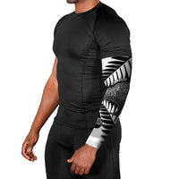 New Zealand Silver Fern Curling Personalised Arm Sleeves Aotearoa Kiwi Ponga Black White Version - Polynesian Pride