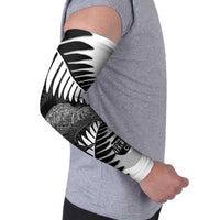 New Zealand Silver Fern Curling Personalised Arm Sleeves Aotearoa Kiwi Ponga Black White Version - Polynesian Pride