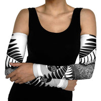 New Zealand Silver Fern Curling Personalised Arm Sleeves Aotearoa Kiwi Ponga Black White Version - Polynesian Pride