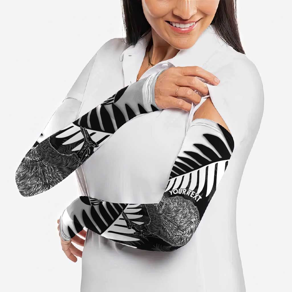 New Zealand Silver Fern Curling Personalised Arm Sleeves Aotearoa Kiwi Ponga Black White Version - Polynesian Pride