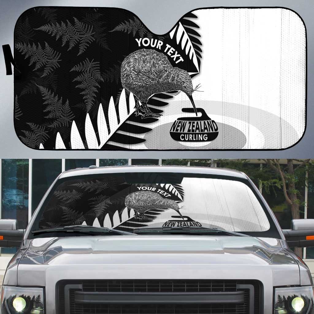 New Zealand Silver Fern Curling Personalised Auto Sun Shade Aotearoa Kiwi Ponga Black White Version LT14 Black - Polynesian Pride