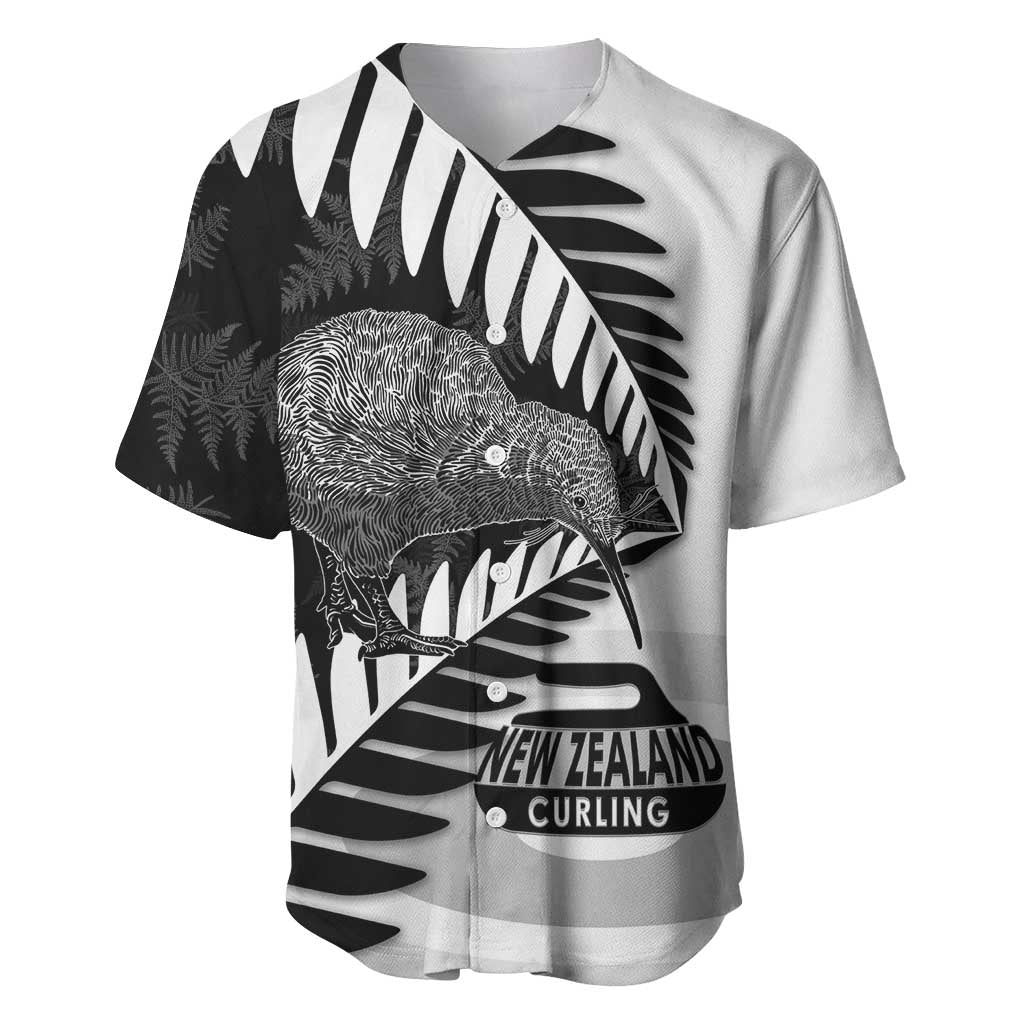 New Zealand Silver Fern Curling Personalised Baseball Jersey Aotearoa Kiwi Ponga Black White Version LT14 Black - Polynesian Pride