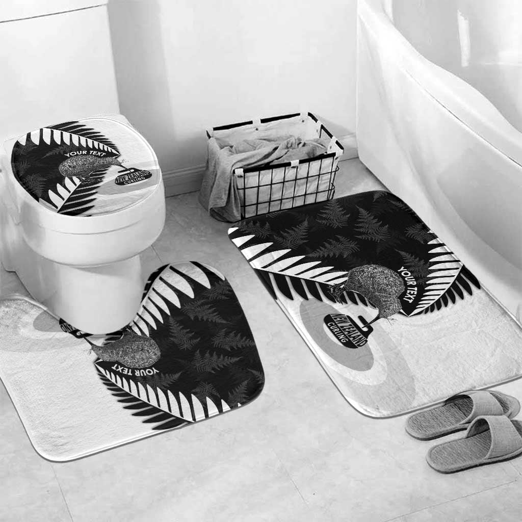 New Zealand Silver Fern Curling Personalised Bathroom Set Aotearoa Kiwi Ponga Black White Version - Polynesian Pride