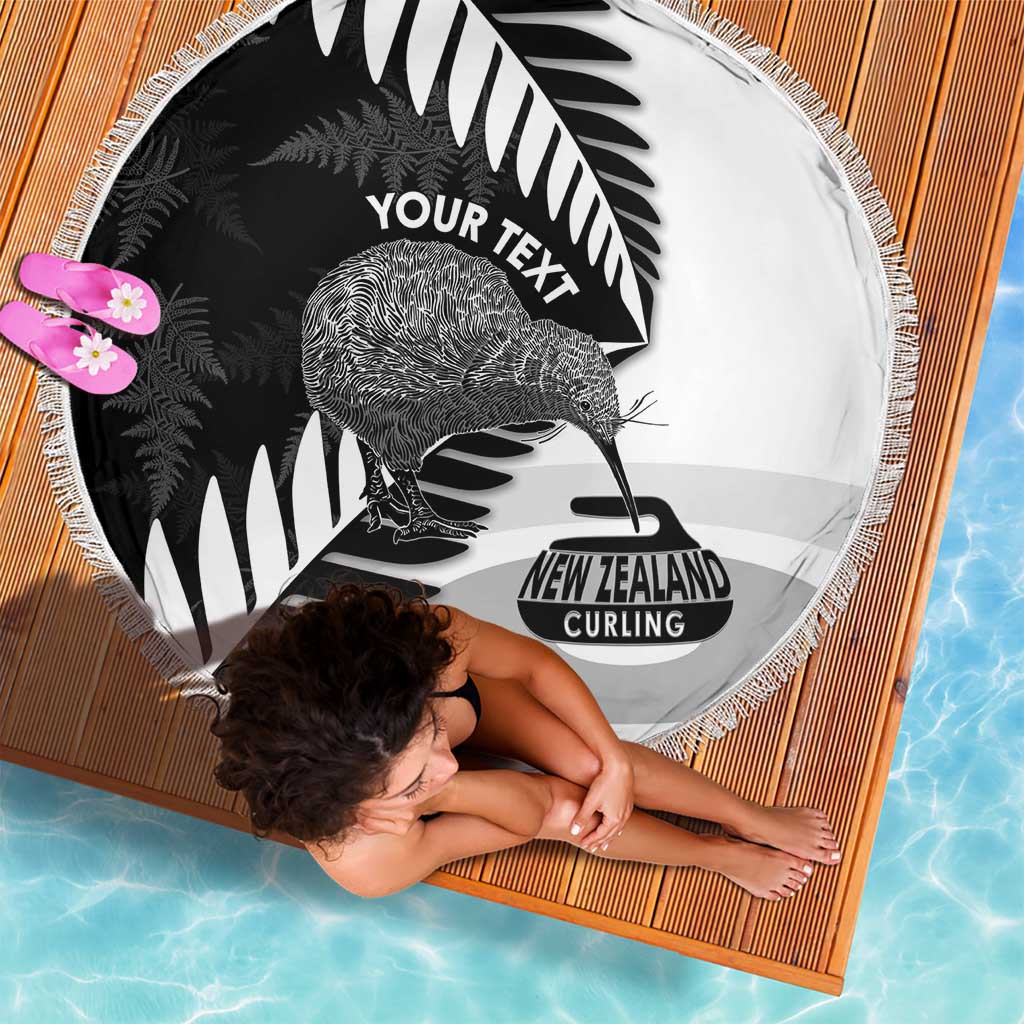 New Zealand Silver Fern Curling Personalised Beach Blanket Aotearoa Kiwi Ponga Black White Version LT14 - Polynesian Pride