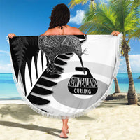 New Zealand Silver Fern Curling Personalised Beach Blanket Aotearoa Kiwi Ponga Black White Version LT14 - Polynesian Pride