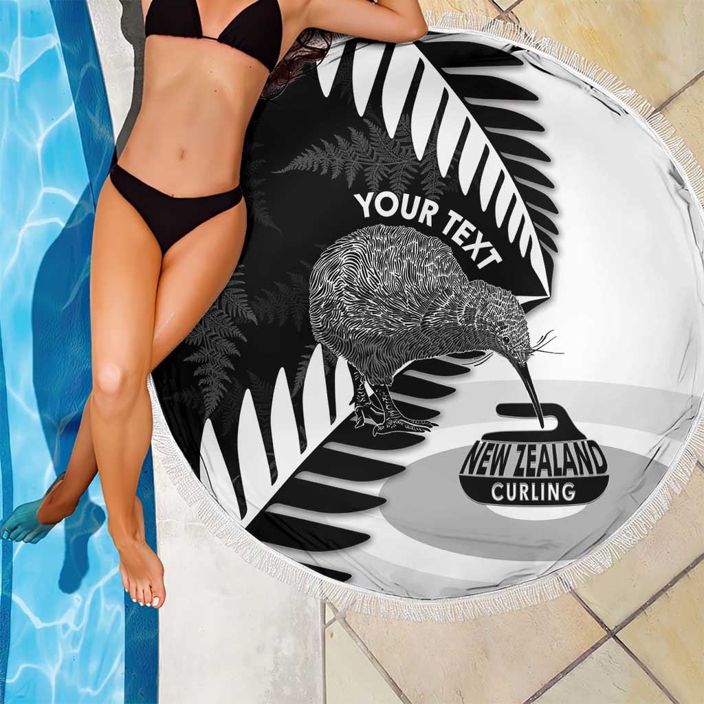 New Zealand Silver Fern Curling Personalised Beach Blanket Aotearoa Kiwi Ponga Black White Version LT14 - Polynesian Pride