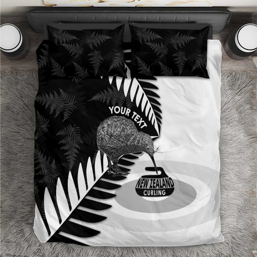New Zealand Silver Fern Curling Personalised Bedding Set Aotearoa Kiwi Ponga Black White Version LT14 Black - Polynesian Pride