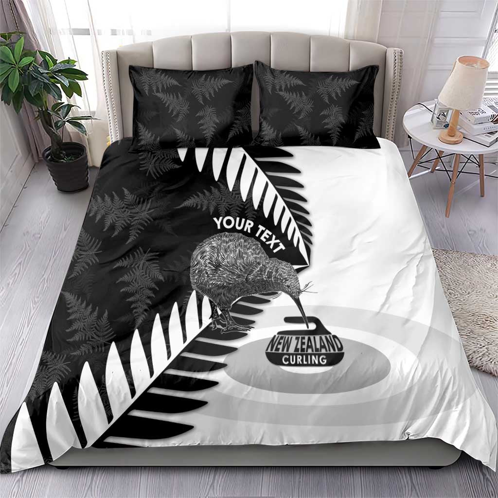 New Zealand Silver Fern Curling Personalised Bedding Set Aotearoa Kiwi Ponga Black White Version LT14 - Polynesian Pride