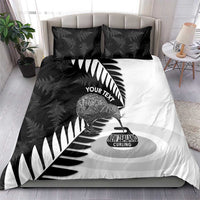 New Zealand Silver Fern Curling Personalised Bedding Set Aotearoa Kiwi Ponga Black White Version LT14 - Polynesian Pride