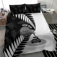 New Zealand Silver Fern Curling Personalised Bedding Set Aotearoa Kiwi Ponga Black White Version LT14 - Polynesian Pride