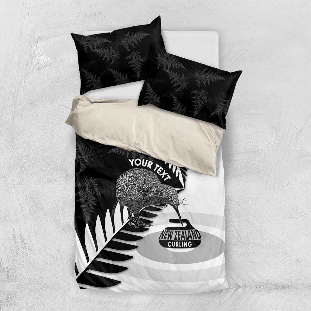 New Zealand Silver Fern Curling Personalised Bedding Set Aotearoa Kiwi Ponga Black White Version LT14 US Twin 172cm x 218cm Black - Polynesian Pride
