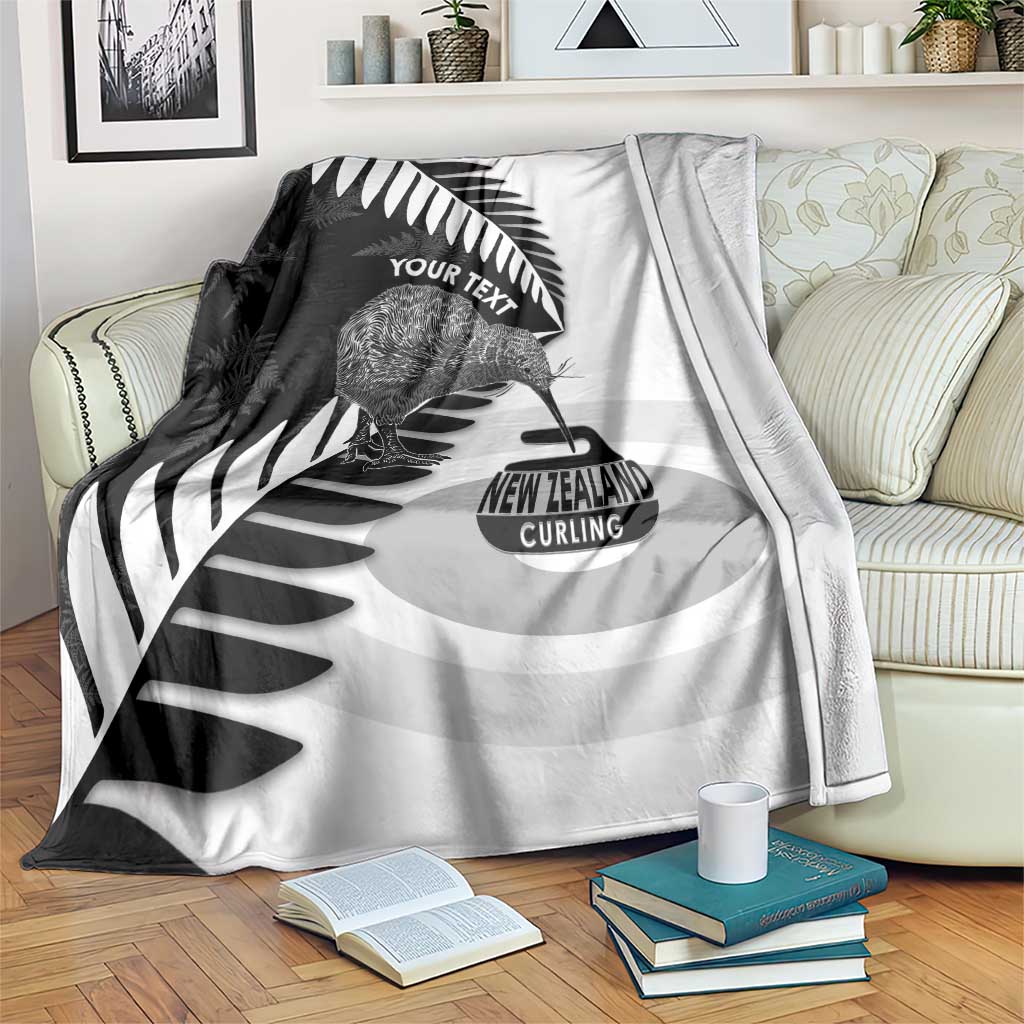 New Zealand Silver Fern Curling Personalised Blanket Aotearoa Kiwi Ponga Black White Version LT14 Black - Polynesian Pride