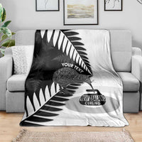 New Zealand Silver Fern Curling Personalised Blanket Aotearoa Kiwi Ponga Black White Version LT14 - Polynesian Pride