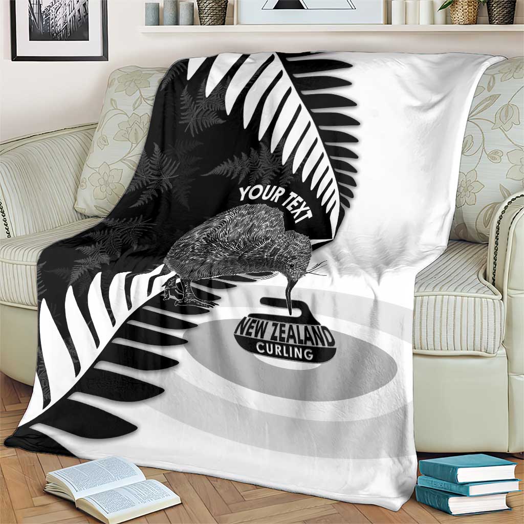 New Zealand Silver Fern Curling Personalised Blanket Aotearoa Kiwi Ponga Black White Version LT14 - Polynesian Pride
