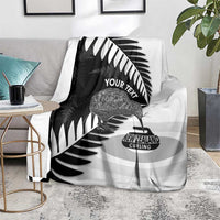 New Zealand Silver Fern Curling Personalised Blanket Aotearoa Kiwi Ponga Black White Version LT14 - Polynesian Pride