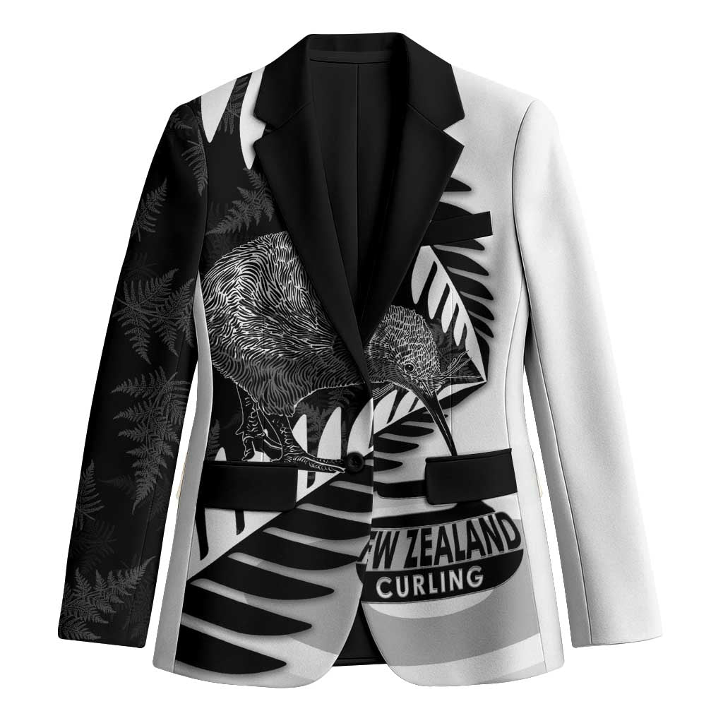 New Zealand Silver Fern Curling Personalised Blazer Aotearoa Kiwi Ponga Black White Version LT14 Unisex Black - Polynesian Pride
