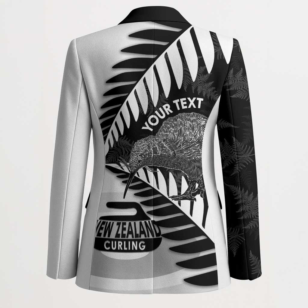 New Zealand Silver Fern Curling Personalised Blazer Aotearoa Kiwi Ponga Black White Version LT14 - Polynesian Pride