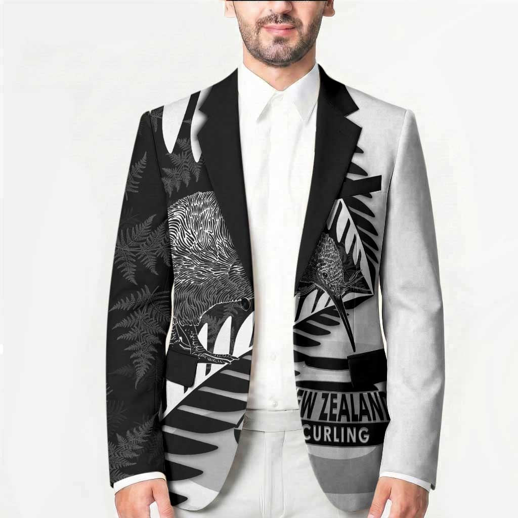 New Zealand Silver Fern Curling Personalised Blazer Aotearoa Kiwi Ponga Black White Version LT14 - Polynesian Pride