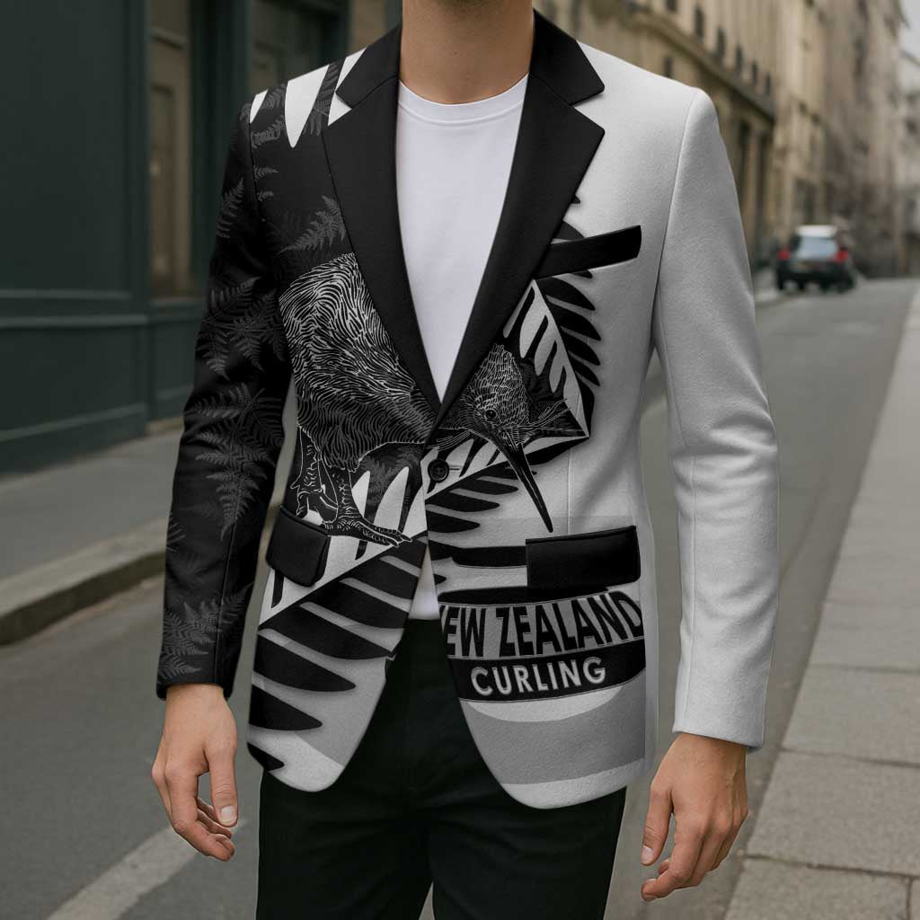New Zealand Silver Fern Curling Personalised Blazer Aotearoa Kiwi Ponga Black White Version LT14 - Polynesian Pride